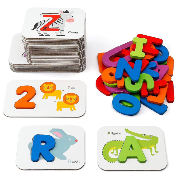 Tal og alfabeter flashkortsæt, Abc træbogstaver og tal, puslespil pædagogisk legetøj