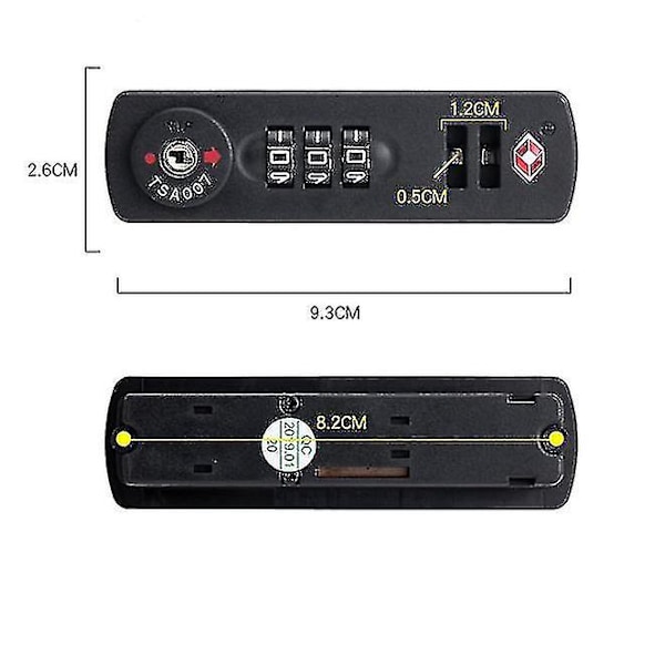 1 x TSA007 Kombinasjonslås for Bagasje og Kofferter 3 Siffer (Mange Forskjellige Kombinasjoner) - Svart
