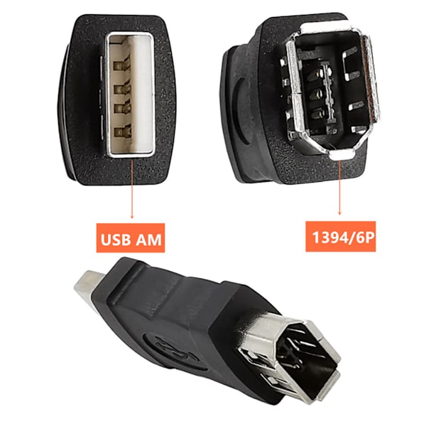 FireWire IEEE 1394 6-nastainen naar USB-uros M-sovitinliitäntä PC:lle (1 kpl, musta)