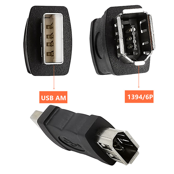 For Firewire Ieee 1394 6-bens Hun F til USB Han M Adapter Konverter Stik PC (1 stk, Sort)