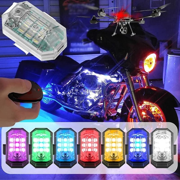 Høj lysstyrke trådløst led strobe lys, 7 farver genopladelige blinklys Anti-kollisions signal lys til motorcykel bil cykel drone