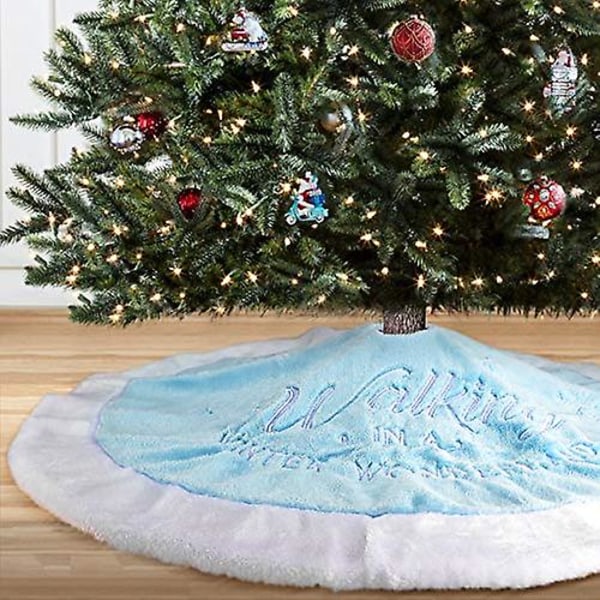 Blå juletræsnederdel, 36" (90 cm) Luksus imiteret pels med broderede snefnug til julefest og mors dags julepynt, vaskbar