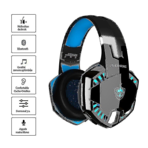 Langattomat Bluetooth -kuulokkeet mikrofonilla, ps4 pelikuulokkeet PC:lle, xbox One, ps5, ps4 Silver Gray 54 yards