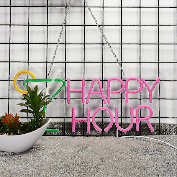 Cocktail happy hour neonskilt til vægdekoration med dæmpbar kontakt, LED neonskilt, neonskilt til soveværelse, ølbar, hotelfest