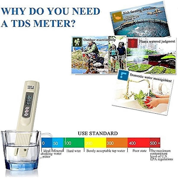LCD Digital TDS-3 Måler Temp PPM Tester Penn For Testing av Vannkvalitet