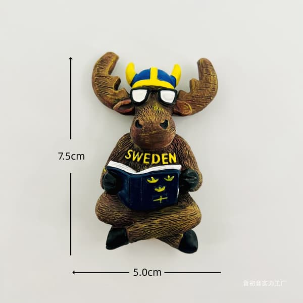 Kylskåpsmagnet i nordisk stil med 3D-älg, handmålad resesamlarobjekt för heminredning