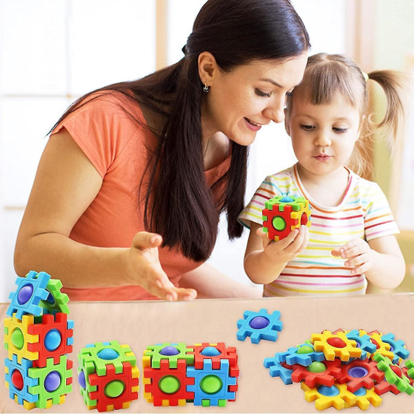 12 stk Mini Pop It Fidget Legetøj, Magic Cube Connecting Puslespil Push Pop Legetøj til børn og voksne, afstressende legetøj, flerfarvet undervisningsbygning Blo