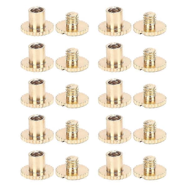 Mässingknäppta Flathead Nitar - 10-pack för Bälten, Ryggsäckar, Möbler (Guld)