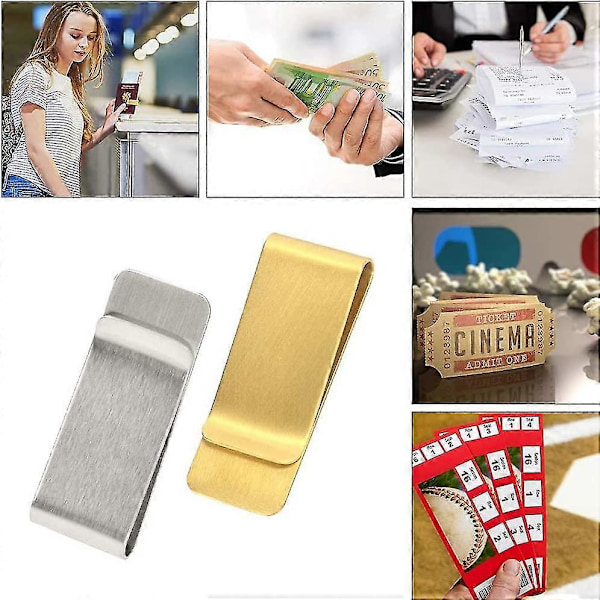 6 stycken pengklämmor i rostfritt stål, pengklämma guld silver, för pengklämmor, sedlar, kreditkort, etc., lätt att bära