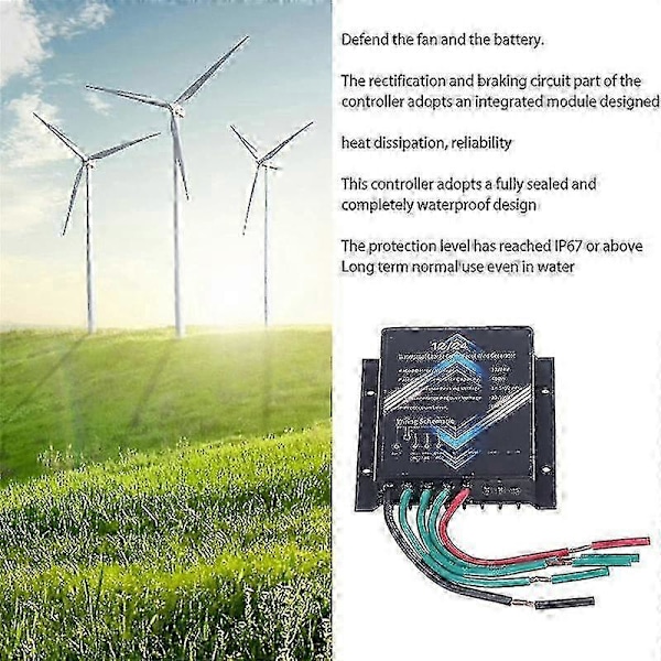 Tuuliturbiinin lataussäädin, 400W 12V 24V Mini tuuliturbiinin generaattorin ohjain IP67 vedenpitävä