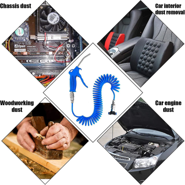 Blæsepistol lastbil luft med 5 meter spiralslange lastbil luftpistol rensesæt med T-stik (4*6 mm), blå