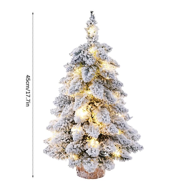 45cm Förbelyst Bordssmycke Julgran med Snöflingor, LED-belyst Julgran med Träbas, Mini Julgran för Bord, Skrivbord, Hem