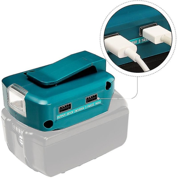 Makita 14-18v litiumjonbatteri Power USB telefonladdaradapter - dubbla USB portar, 12v DC-port, 3w led ficklampa