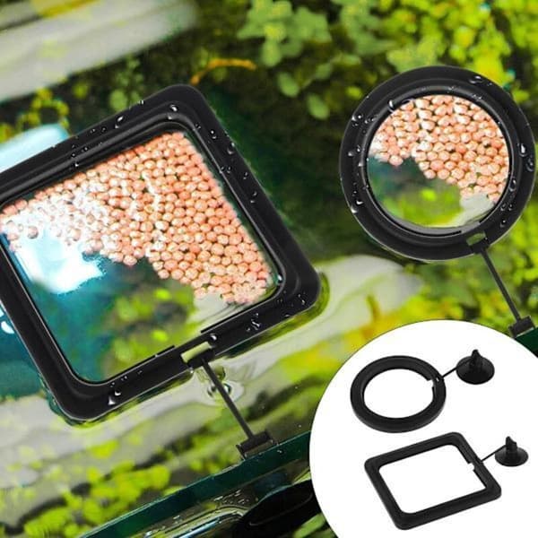 Sæt med 2 flydende fodringsringe - 10 cm akvariefodringsringe - med sugekopper - Foderdispenser - Akvarietilbehør - Sort
