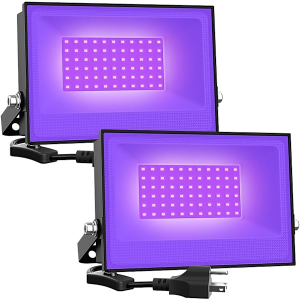2-pakning EU-plugg UV Black Light Flomlys, Vanntette LED Festlamper