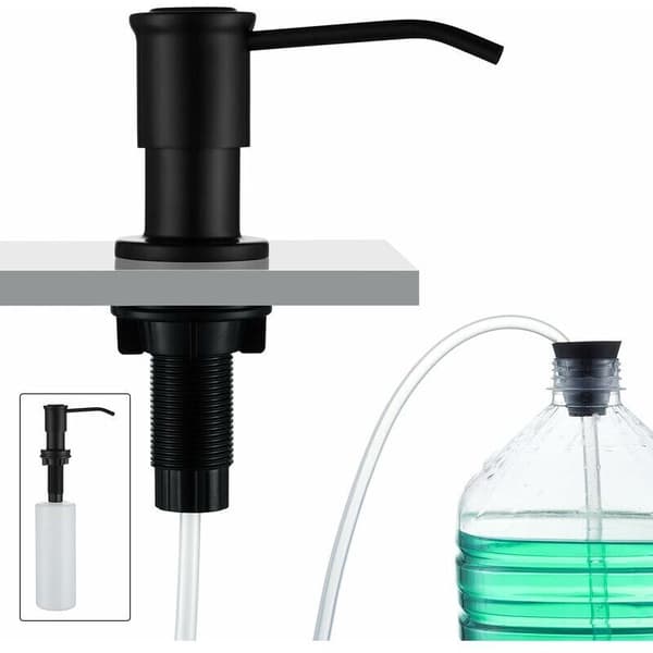 Sort indbygget sæbedispenser – 500 ml kapacitet – 1,0 m silikoneslange – Rustfrit stål og PE-plast – Hurtig installation