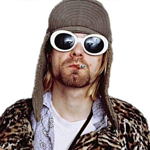 Kylmät Nirvana Kurt Cobain -tyyliset Clout-aurinkolasit, valkoiset