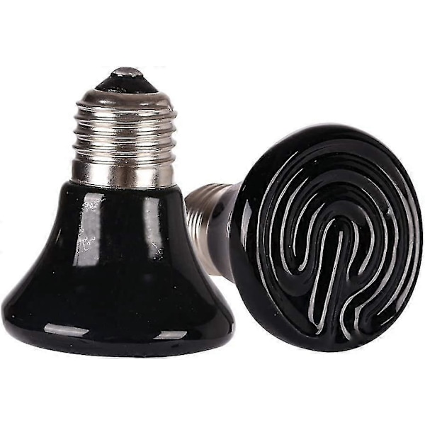 25 Watt Mini Reptilvarmepærer 2-pak Infrared Keramiske Varmeapparater Intet Lys Sort