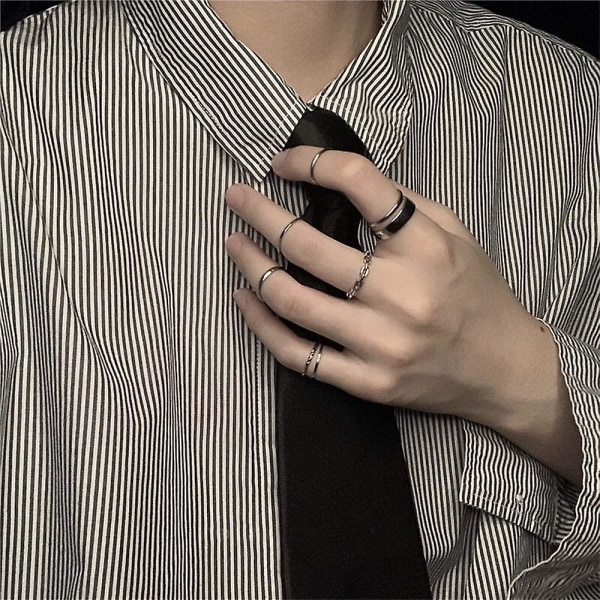 Goottilainen set 7 kpl puoliavoin sormus hopea punk pinottavat sormukset naisille tai miehille