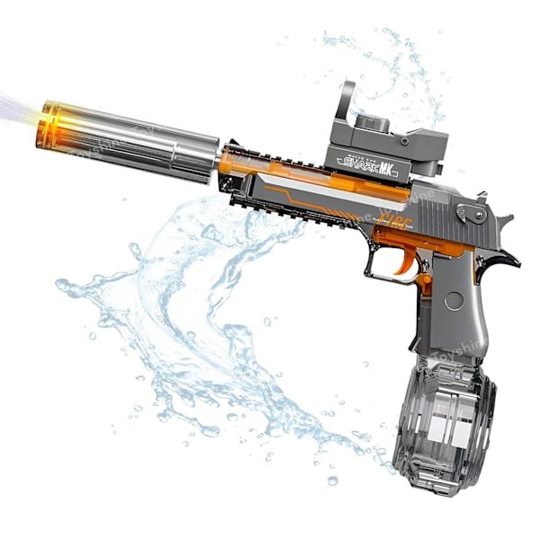 Transparent pistol-stil automatisk vandpistol med lys, kraftfuld genopladelig vandpistol til udendørs leg, sort
