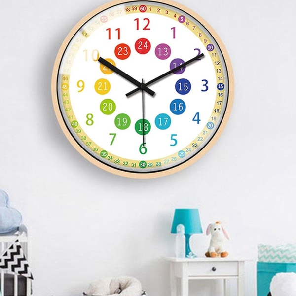 Lydløs, ikke tikkende børnevægur Batteridrevet farverigt dekorativt ur til børn i soveværelset
