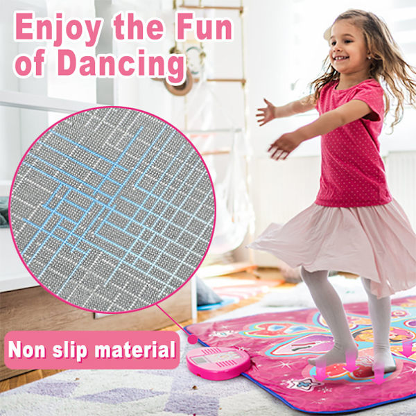 Bästsäljande dansmatta för barn - 7 spellägen, 10 utmaningsnivåer, 10 inbyggda låtar och rosa LED-lampor
