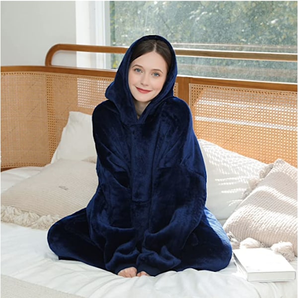 Oversized Ultra Blød Fleece Hoodie Tæppe Fleecejakke Hætteudendørs Koldbeskyttelse Varmt Morgenkåbe - Mørkegrå