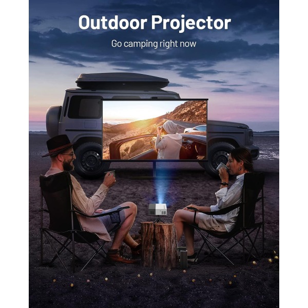 Miniprojektor, LED mobil videoprojektor fuld HD hjemmebiograf, udendørs brug