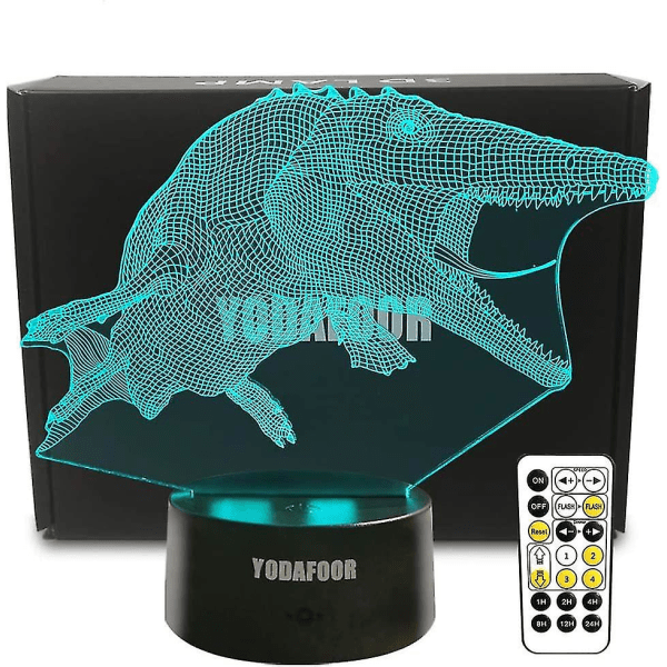 Shxx Mosasaurus Dinosaur nattlampor för barn 3d nattlampa sänglampa 7 färger som ändras med fjärrkontroll3d7l-59