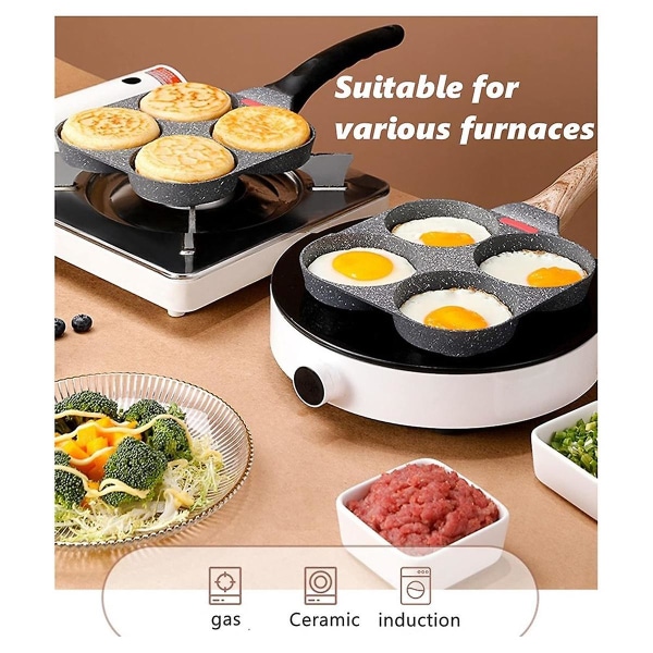 4 Kopps Egg Pan Nonstick og Sunn Egg Stekepanne Allsidig Frokost Stekepanne for Egg Pannekaker Plett Crepes-B