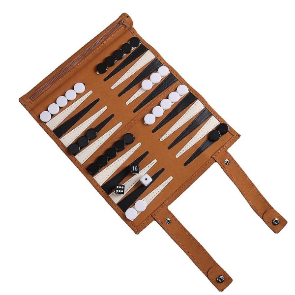 Roll Up Backgammon brætspil bærbart mikrofiber skaksæt (brunt)