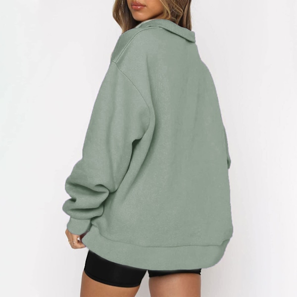 Plus Size Kvinders Casual Solid Farve Drop Shoulder Løstsiddende Delvis Lynlås Uldsweatshirt, Efterår og Vinter Stil M