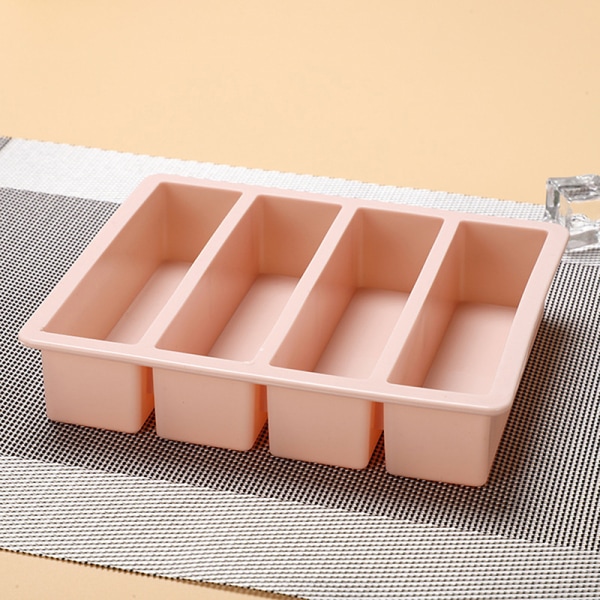 1 stk 4 gitter lang stribe silikone isterninger Firkantet bakkeform DIY C Pink