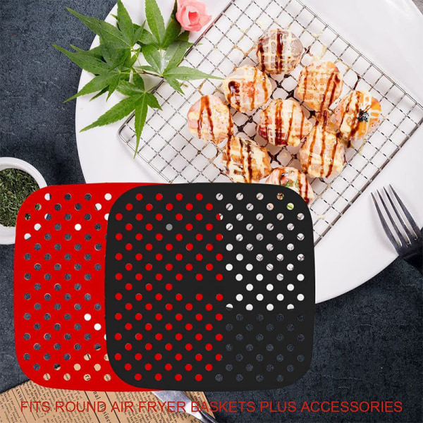 Air Fryer Liner Air Fryer Mat Non-stick Silikoni Fryer Basket F Red round 8in