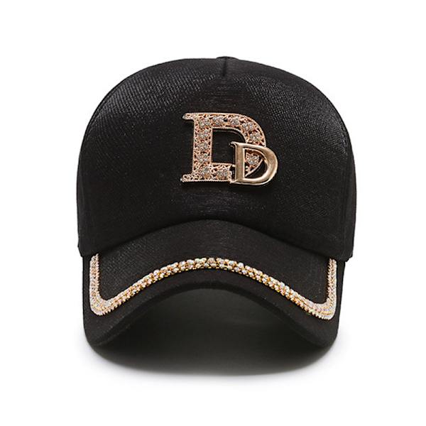 Bokstav D Baseball Cap rhinestone trend bomull bling Cap snapbac White