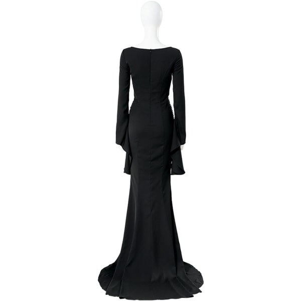Morticia addams kostume kvinder kjole sort fest uniform carniva Black XXL