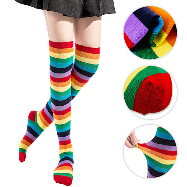 Knähöga regnbågsstrumpor Lårhögrandiga knästrumpor Rainbow S