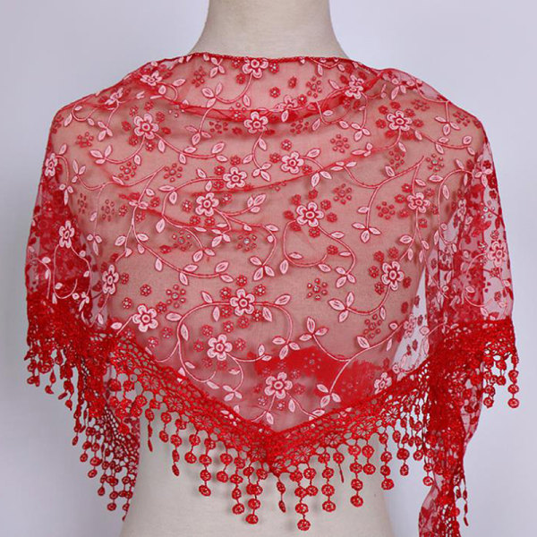 1 Stk Kvinner Mote Triangle Wrap Lady Sjal Blomst Blonderskjerf Sh Red