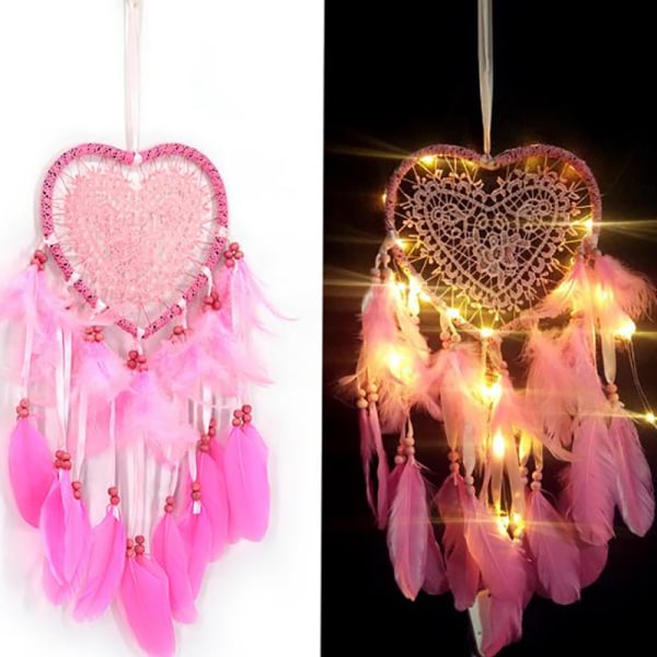 Fancy drømmefanger med LED lysstreng hul bøyle hjerte Sha Pink 2 with light