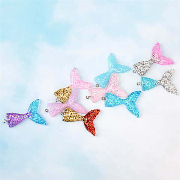 10 stk. blandet glitter havfrue fiskehale harpiks DIY vedhæng passer til bh Multicolor