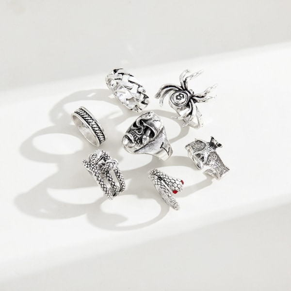 7 st/ set Punk Snake Rings för kvinnor Gothic Spider Men Smycken G one size