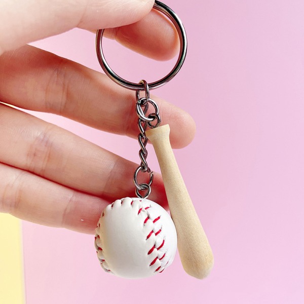 Baseball Nøglering Mini Træ Bat Ball Nøglering Nøglering Sport White
