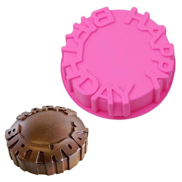 Tillykke med fødselsdagen bradepande rund mousse silikoneform DIY kage B Pink