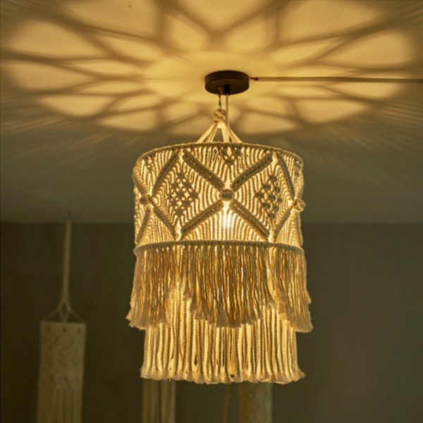 1 Stk Nordic rame Vævet Tapestry Lampeskærm Boho Hanging Lamp Cove B