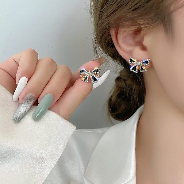 Rhinestone Bowknot Stud örhängen för kvinnor Personlighet Unik D onesize