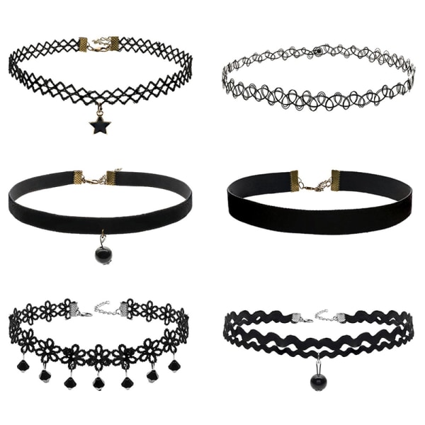 6st Kvinnor Svart Sammet Choker Halsband Girl Lace Choker Neckl Black One Size