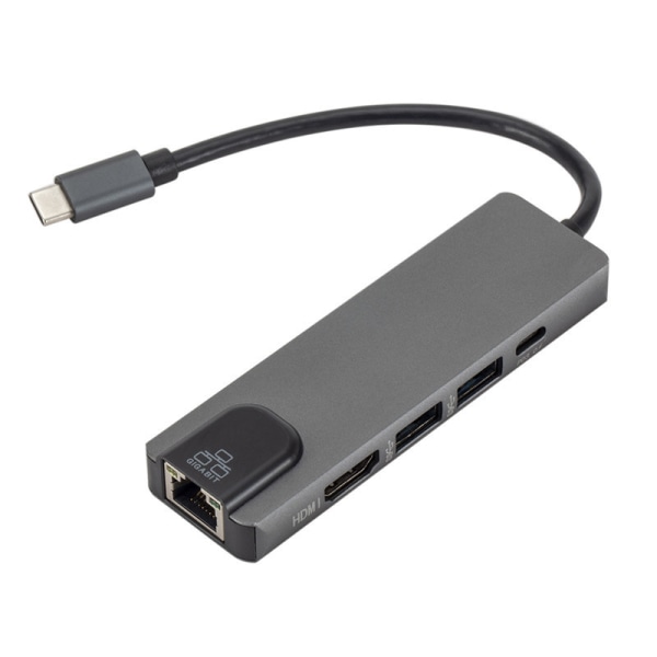 5-i-1 USB Type C Hub Adapter Dock med 4K HDMI PD RJ45 Etherne Black