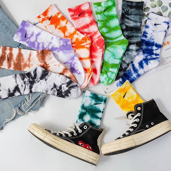 Tie-dye Socks European and Street Ins Hip-hop Tide Brand Coupl Lake blue