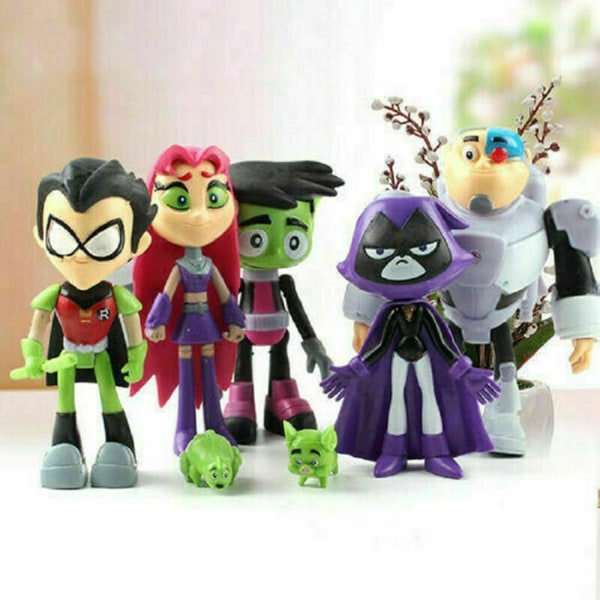 7st/ Set Teen Titans Go Robin Cyborg Beast Boy Raven Action Fig as the picture