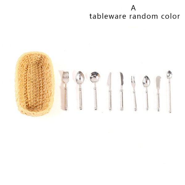 Nukkekodin minipöytäminipöytä + korilelu koristeeksi 1PC basket+9 Cutlery A